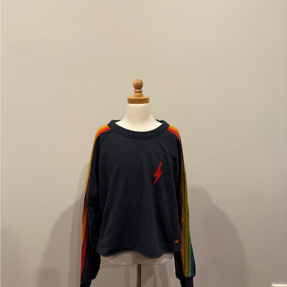 Black Aviator nation sweatshirt with Rainbow Sleeves and lightning bolt